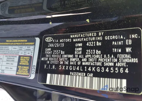 2019 Kia Optima Ex from USA, damaged, VIN 5XXGU4L14KG345564